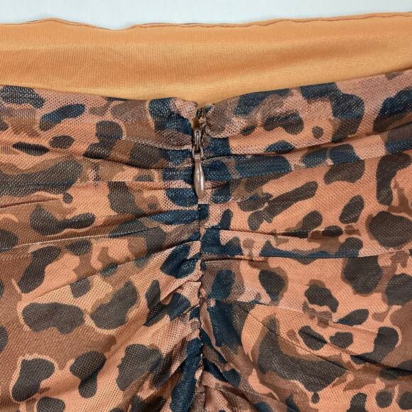 NWOT VENUS Blouse 1X Brown Animal Print Square Neck Ruched Long Sleeve Lined Zip - Picture 5 of 13